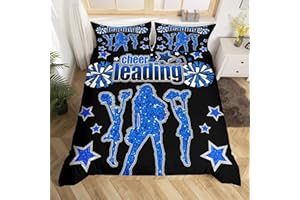 MANFEI Cheerleading Bettbezug Set S Größe,Mädchen Kids Cowboy Blau Glitter Tröster Abdeckung Teens Jungen Frauen Zimmer Dekor,Jubeln Team Bettwäsche Set Mode Gymnastik Schwarz Quilt Cover,1 Kissenbezug