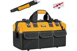 WINHUNT Wide Mouth Extra Large Tool Bag, Waterproof Tools Storage Organiser Electricians Tool Bags with Adjustable Shoulder Strap, 20 Inch, Yellow