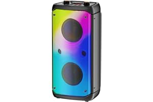 Altavoz Bluetooth, altavoces para exteriores con potencia máxima de 80 W, Bluetooth inalámbrico, altavoces portátiles TWS para fiestas con subwoofer, graves profundos, luces LED de colores (Negro)