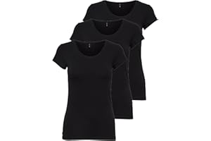 ONLY 3er Pack Damen T-Shirt schwarz oder weiß Kurzarm lang Basic Sommer T-Shirts XS S M L XL 15209153