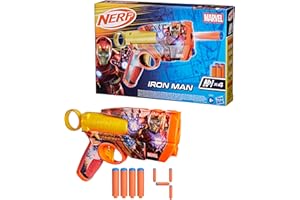 Nerf Marvel Iron Man Dart Blaster with 2-Dart Capacity, Pull-Back Priming & 4 Official N1 Foam Darts, Marvel Avengers Toy Blaster for Kids 8+, Foam Dart Fun, Perfect Toys for Boys & Girls