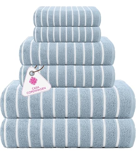 Set 6 Asciugamani CASA COPENHAGEN - Cotone Egiziano 600 G/m², 2 Bagno, 2 Mano, 2 Salviette, Colore Blu Polvere
