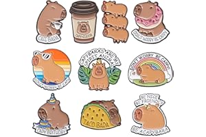 Neikafan Capybara Enamel Pins 10 Pcs Cute Capybara Enamel Pin Badges, Cartoon Capibara Ename Pins Brooches Tea, Cute Badges Capibara Letters Brooches Pin for Clothes Jackets Jackets
