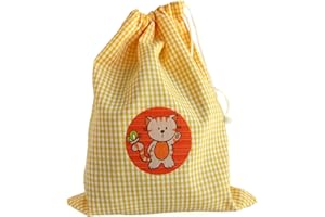 ETIKIDS Bolsa merienda reutilizable con estampado infantil lavable. Bolsa de tela para alimentos, ideal comida almuerzo colegio niños. Porta-almuerzo ecológico para bocadillos, fruta, galletas (Amarillo)