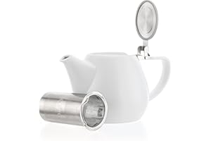 Tealyra - JOVE Porcelain Large Teapot White - 1000ml (3-4 Cups) - Japanese Made - Stainless Steel Lid and Extra-Fine Infuser to Brew Loose Leaf Tea - 34-Ounce
