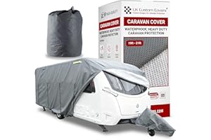 UK Custom Covers Caravan Cover – Breathable Camper Winter Cover with Matching Caravan Hitch Cover for All-Weather Outdoor Protection (Size 19–21ft, Grey)
