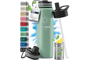 ‎BEMAXX Butelka do picia ze stali nierdzewnej ACTIVE FLASK + słomka (3 pokrywki) wolna od BPA, szczelna, odpowiednia na dwutlenek węgla - butelka na wodę termos rowerowy izolowana izolowana butelka sportowa