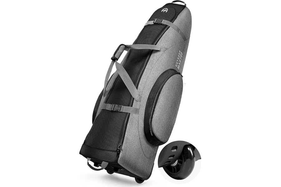 OutdoorMaster Padded Golf Travel Bag with Reinforced Wheels, 900D Heavy Duty Oxford Wear-Resistant and Waterproof Golf Travel Case, Soft-Sided Golf Club Bag, Shoes and Accessories Compartment