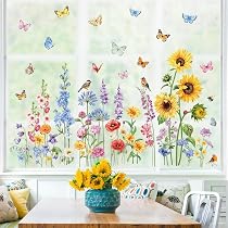 3 Adesivi Statici Per Finestre A Tema Girasole E Farfalle, 30x60 Cm Ciascuno, In PVC, Doppia Faccia, Riutilizzabili