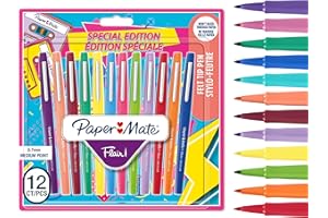 Paper Mate Flair Felt Tip Pens | Medium Point (0.7 mm) Marker Pens | Assorted Retro Colouring Pens | For Kids & Adult Colouring, Journalling & More | 12 Count