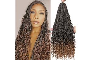 WoWCFyyds 8 Paquetes de Trenzas de Ganchillo de 18 Pulgadas, Trenzas de caja de Diosa de Ganchillo, Pelo de Rizados, Crochet Hair Extensiones de Cabello Trenzado Sintético Para Mujeres Negras （1B/30）