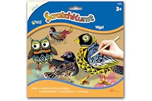 MAMMUT 158003 - Kratzbilder ScratchKunst, Motive Vögel, Komplettset mit 4 Kratzvorlagen, Chenilledraht, Kratzstäbchen und Anleitung, Scraper, Kratzset für Kinder ab 3 Jahre