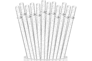 ALINK Lot de 12 pailles à paillettes réutilisables en plastique transparent, 28 cm de long, pailles de rechange rigides pour bocaux Stanley, Yeti/Rtic, Mason Jar de 590 ml, 880,5 g avec brosse de