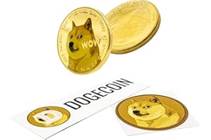PYEF CRAFTS ARDOUR VAN PF Dogecoin Moneda Fisica con Pack 2 Pegatinas Incluidas. Pieza de coleccionista. Moneda de Exhibición. Color Oro