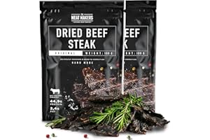 The Meat Makers Original Dried Beef Jerky Steak (200g) - Bistec de cecina de vaca seca, Cecina de Vaca, Carne Seca, Snack de Carne, Alto en Proteínas, Bajo en Calorías. Carne seca para personas.