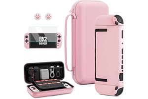 RHOTALL Rosa Tragetasche für Nintendo Switch 2 (2025) 7,9 Zoll, schützende, tragbare Reisetasche mit 10 Spielkartenfächern, Hartschalenhülle für Switch 2, Bildschirmschutz, 2 Daumenkappen