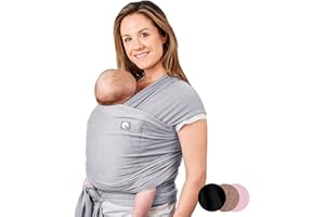 Baby Sling Wrap with Large Front Pocket - Naturally Soft Baby Wrap Carrier - Cotton Baby Sling Carrier from Birth - Newborn to Toddler Carrier - The Pocket Wrap™ by Trekki (Grey)