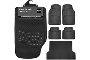 Nyxi 5 Piece Rubber Car Mat XL Boot Mat (Front + Rear + Boot Mat 137cm X 110cm) Universal Non-Slip Deep Dish Heavy Duty for Cars SUV Truck and VAN, Water Proof, All Weather