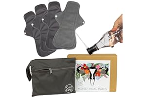 CULOCLEAN.COM CuloClean 4pcs (L) Compresas Menstruales de Noche y Postparto Reutilizables de fibra de bambú. Flujo abundante. Grandes, ecológicas, de tela transpirable e impermeable + bolsa + bidet portátil