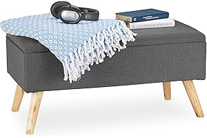 Relaxdays Baúl Almacenamiento con Patas, Banco Almacenaje, Tela-Madera-DM, 1 Ud., 39,5 x 79,5 x 39,5 cm, Gris