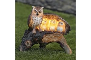 GloBrite Solar Owl Family Light | Mother Children Wing Log Statue Figurine LED for Outdoor Decorations | Resin Accessories Porch Ornaments | Patio Lawn Yard Garden Decor