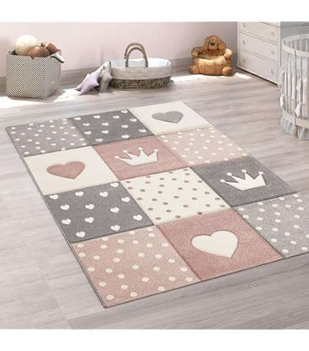 Tapis Enfant Rose Motif Maison De Poupée - Doux, Antistatique, Compatible Chauffage Au Sol - Pour Chambre De Fille Ou Salle De Jeux