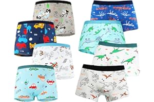 FILOWA Bokserki bawełniane chłopcy dzieci zestaw 8 sztuk elastycznych bielizny dinozaurów parowiec samochód motocykl helikopter wzór pociągu miękkie majtki oddychająca bielizna na 3-8 lat