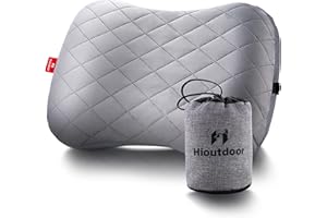 Hioutdoor Inflatable Pillow for Camping with Removable Cushion Cover, Air Cushion, Beach Pillow, Ergonomic Travel Pillow, Outdoor Inflatable Travel Neck Pillow, Comfortable Sleeping Pillow (Grey)