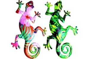 TYFG Metal Gecko Wall Decor,Garden Ornaments Wall Art Outdoor Garden Decorations Fence Sculpture Set of 2 Hanging for Outdoor Backyard Porch Home Patio