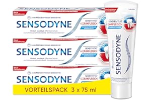 ‎SENSODYNE Sensodyne Sensitivität und Zahnfleisch Zahnpasta, 3x75ml, Zahncreme für verbesserte Zahnfleischgesundheit und Reduktion der Schmerzempfindlichkeit