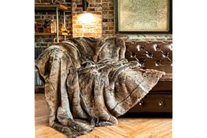 BATTILO HOME Faux Fur Throw Blanket Large Brown 150x200cm Luxury Fuzzy Warm Cozy Fluffy Fur Blanket for Bed, Sofa, Couch Home Decor