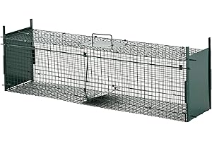 PawHut Trampa para Animales Vivos Jaula de Captura Metálica con 2 Puertas Asa para Conejos Visones Zorros Pequeños 100x25x28 cm Verde Oscuro