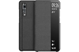 KANSI kompatibel mit Huawei P20 Pro Hülle, Smart View Flip Hülle + Panzerglas - Schwarz
