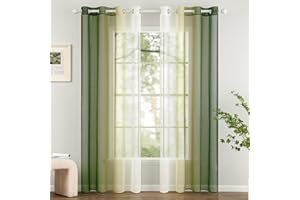 Woaboy 2 Piezas Cortina Gradiente Translúcida Ojales Visillo Degradado Gasa Moderno Poliéster Decorativas Visillos para Ventanas Habitación Dormitorio Sala de Estar 140x245cm Verde