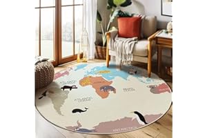 HMGAQNP Weltkarte Spielbereich Runder Teppich,Rutschfester Klein Teppich Spielteppich, Klassenzimmerteppich,Bodenmattefür Schlafzimmer & Spielzimmer, Heimdekoration (Beige, 80cm)