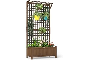 Outsunny Jardinera con Enrejado de Madera Macetero de Jardín con Soporte para Trepadora Cultivo de Plantas Flores Jardinera con Celosía para Exterior Patio Terraza 90x45x183 cm Marrón