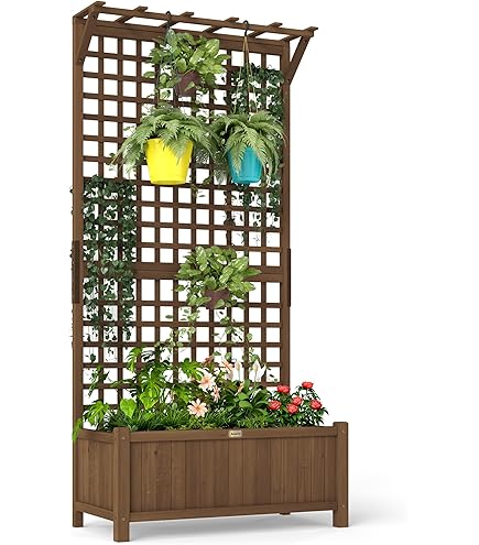 Bac à Fleurs à Réserve D'eau Natural Deluxe Blanc 43 X 43 X 142 Cm Treillis 35895594