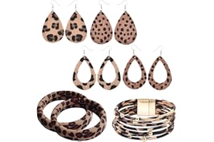 Roinaid 4 Paare Ohrringe Leopardenmuster,Mehrschichtig Leo Armband,Schmuckset Leopardenmuster Halskette,mit 2 Haarbänder Leopardenmuster,Leoparden Schmuck Geeignet für Damen und Mädchen