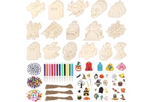 AILUYA 429 Piezas Kit de Manualidades de Madera para Halloween, Halloween Manualidades Madera Niños, Adornos de Madera Halloween para Fiestas de Halloween y Fiestas Infantiles
