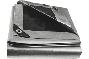 EPFHR Tarpaulin Waterproof Heavy Duty 2m x 4m 180GSM Silver/Black Tarp Sheet Cover Every 50cm with Eyelets for Garden Furniture Roofing Gazebo Side Panels Firewood Ground Caravan Car Multipurpose