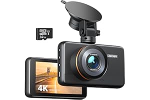 iZEEKER 4K Kamera samochodowa z przodu, 2160P Kamera samochodowa z darmową kartą 32GB, Kamera samochodowa z trybem nocnym, Nagrywanie w pętli, Czujnik G-Sensor, Automatyczne blokowanie, Tryb parkingow