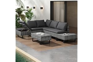 LATICO Gartenmöbel Set Balkonmöbel, Poly Rattan Gartenmöbel Lounge Sofa Set Outdoor, Ecksofa mit KunststoffTisch&Auflagen, Terrassenmöbel Gartengarnitur, für 4-5 Personen Garten Balkon Terassen, Grau