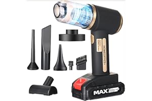 HOMEOFFICE+ A3 MAX Mini Aspirateur Souffleur, Aspirateur Voiture à main Vacuum sans fil, batterie amovible rechargeable USB. Moteur 120W. Deux vitesses adaptées pour voiture bureau PC maison vétérinaire.