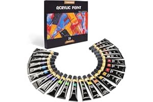PENCILMARCH Colori Acrilici, 24 x12ml Colori Acrilici per Dipingere, Pittura Tempera di Alta Qualità Su Tela. Kit Pittura Acrilica Perfetta Su Tela, Pittura Rocciosa, Per Bambini e Adulti
