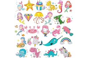 UGBO Naklejki do malowania diamentami "zrób to sam", zestaw naklejek dla dzieci, mozaika, malowanie diamentami 5D, obraz syrenki, zwierzęta, zestaw dla dziewcząt i dorosłych (27 sztuk)