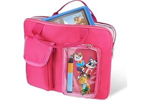 Annmore Tasche für Edurino Stift und für 2 bis 3 Figuren, Kinder Tablet Tasche kompatibel mit Lexibook Zweisprachiger Laptop, Rosa