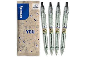 PILOT - Lot de 4 B2P Ecoball 1mm, Stylo-Bille Rétractable et Rechargeable, Fabriqué à Partir de Plastique Réutilisé, Begreen, Noir, Pointe Moyenne
