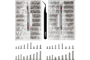 Lyeteung 1000 Pezzi M1.2/M1.4/M2 Kit di Micro viti di Riparazione, Mini Viti Kit, Viti di Riparazione Micro, con Cacciavite e Pinzett, per Occhiali, Laptop, Orologi, Argento