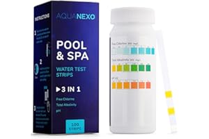 AQUANEXO Lot de 100 bandelettes de test 3 en 1 pour piscine et spa, accessoire pour pataugeoire, piscine et jacuzzi, testeur d'eau, de pH et de chlore