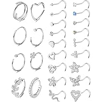 Anneaux De Nez Morfetto - 20G Acier Chirurgical, Designs Cœur, Fleur, Lune & Serpent